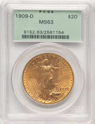 1909-D $20 Saint-Gaudens Double Eagle PCGS MS63. Third Image