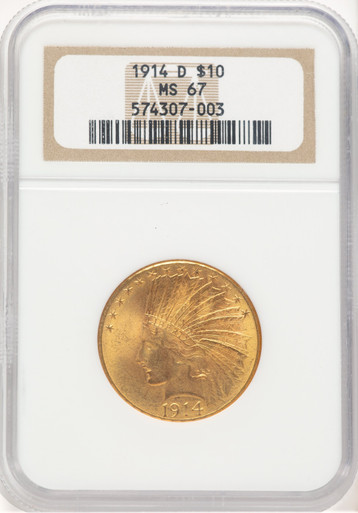 1914-D $10 Indian Eagle NGC MS67. Third Image