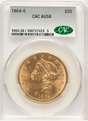 1864-S $20 Liberty Double Eagle CACG AU58. Third Image