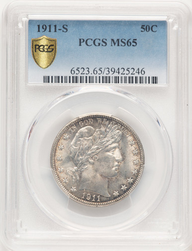 1911-S 50C Barber Half Dollar PCGS MS65. Fourth image.