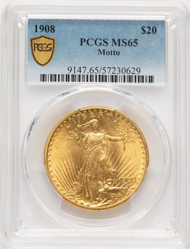 1908 $20 MOTTO Saint-Gaudens Double Eagle PCGS MS65. Third Image