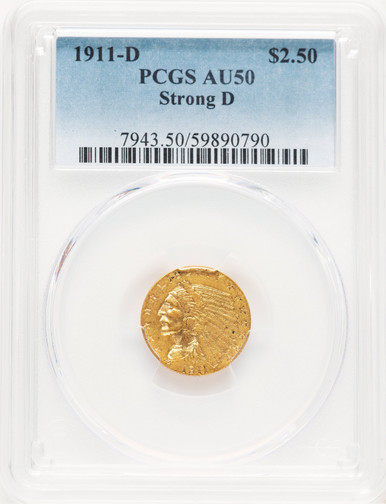 1911-D $2.50 Indian Quarter Eagle PCGS AU50. Third image.