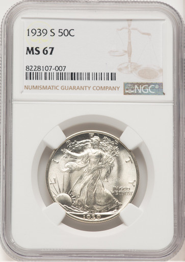1939-S 50C Walking Liberty Half Dollar NGC MS67. Third Image