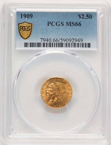 1909 $2.50 Indian Quarter Eagle PCGS MS66. Third Image