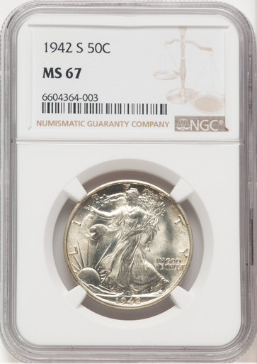 1942-S 50C Walking Liberty Half Dollar NGC MS67 (778782001). Third Image