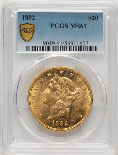 1892 $20 Liberty Double Eagle PCGS MS61. Third Image
