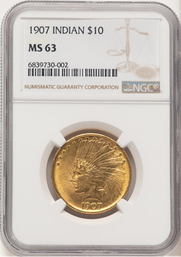 1907 $10 No Motto Indian Eagle NGC MS63. Third Image