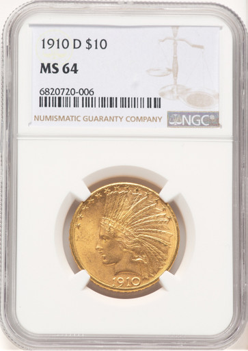 1910-D $10 Indian Eagle NGC MS64 (779331012). Third Image