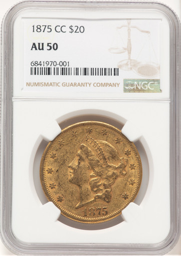1875-CC $20 Liberty Double Eagle NGC AU50. Third Image