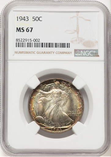 1943 50C Walking Liberty Half Dollar NGC MS67 (776367003). Third Image
