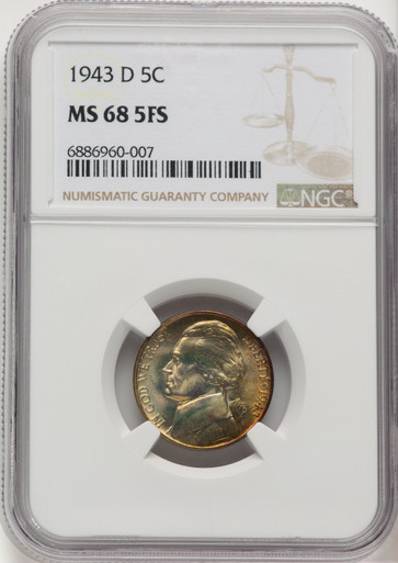 1943-D 5C FS Jefferson Nickel NGC MS68. Third Image