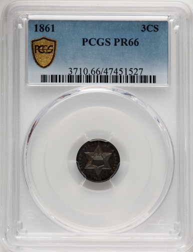 1861 3CS Proof Three Cent Silver PCGS PR66. Third Image