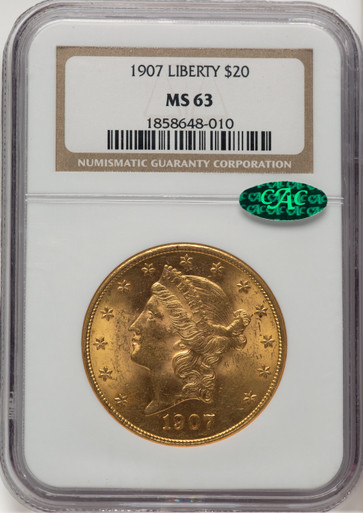1907 $20 Liberty CAC Liberty Double Eagle NGC MS63 (777633023). Third Image