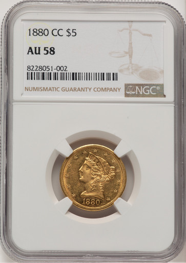 1880-CC $5 Liberty Half Eagle NGC AU58. Third Image
