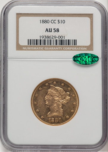 1880-CC $10 CAC Liberty Eagle NGC AU58. Third Image