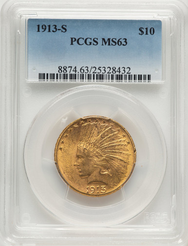 1913-S $10 Indian Eagle PCGS MS63. Third Image