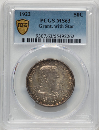 1922 50C Grant With Star Commemorative Silver PCGS MS63. Third Image