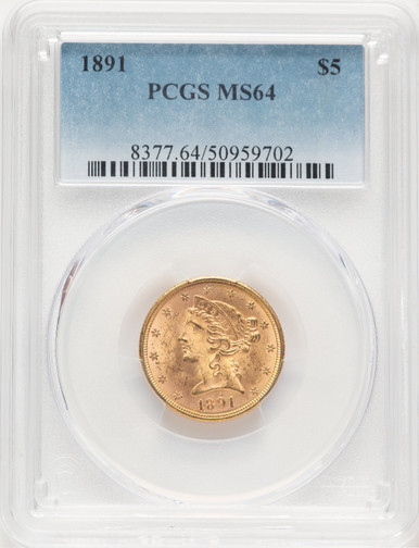 1891 $5 Liberty Half Eagle PCGS MS64. Third Image