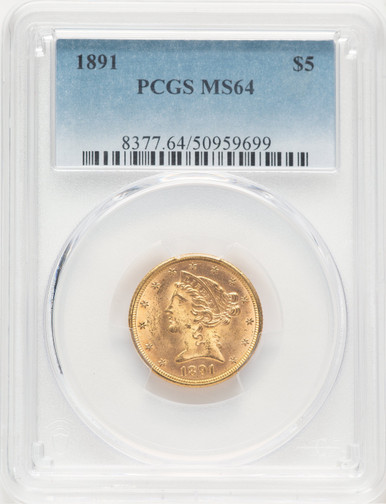 1891 $5 Liberty Half Eagle PCGS MS64 (777398043). Third Image