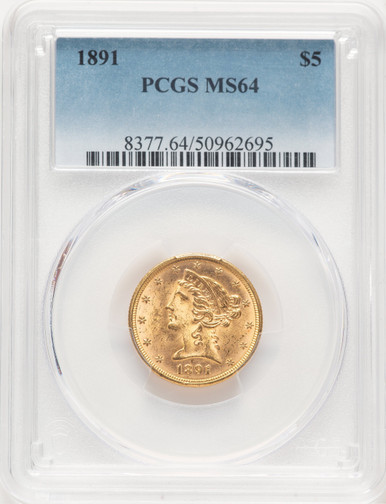 1891 $5 Liberty Half Eagle PCGS MS64 (777398046). Third Image