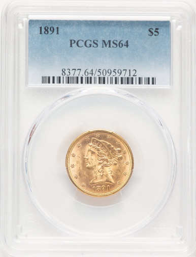 1891 $5 Liberty Half Eagle PCGS MS64 (777398048). Third Image
