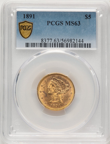 1891 $5 Liberty Half Eagle PCGS MS63. Third Image