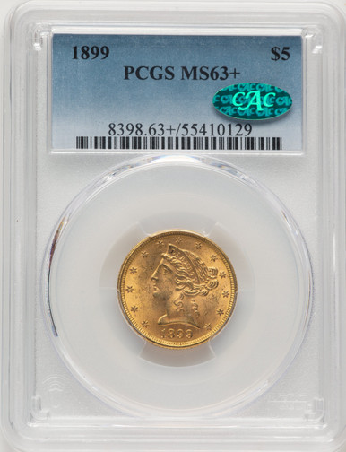 1899 $5 CAC Liberty Half Eagle PCGS MS63+. Third Image