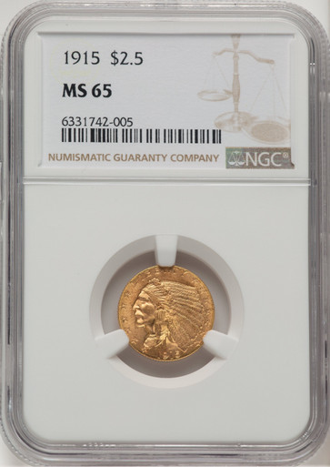 1915 $2.50 Indian Quarter Eagle NGC MS65 (778256037). Third Image