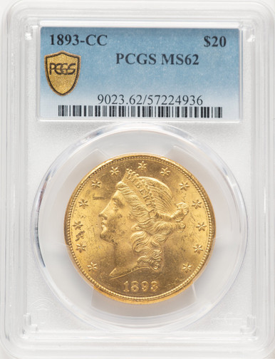 1893-CC $20 Liberty Double Eagle PCGS MS62. Third Image