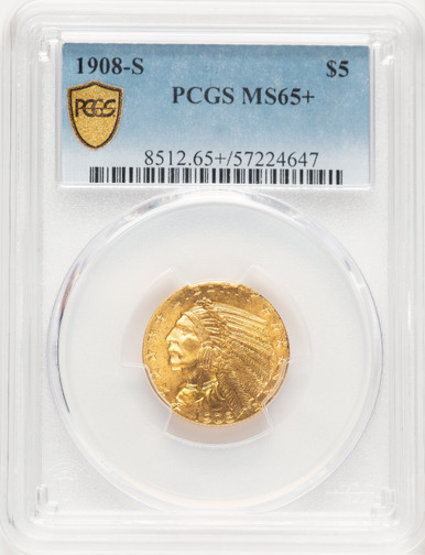 1908-S $5 Indian Half Eagle PCGS MS65+. Third Image