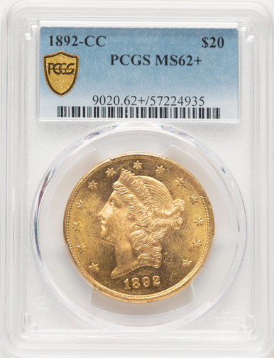 1892-CC $20 Liberty Double Eagle PCGS MS62+. Third Image