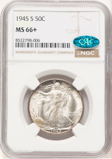 1945-S 50C CAC Walking Liberty Half Dollar NGC MS66+. Third Image