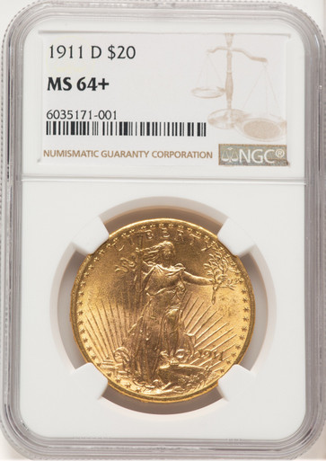 1911-D $20 Saint-Gaudens Double Eagle NGC MS64+ (779891062). Fourth image.