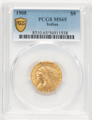 1908 $5 Indian Indian Half Eagle PCGS MS65 (779223001). Third Image