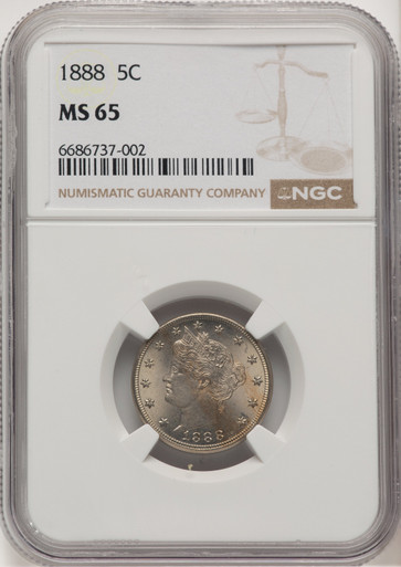 1888 5C Liberty Nickel NGC MS65. Third image.