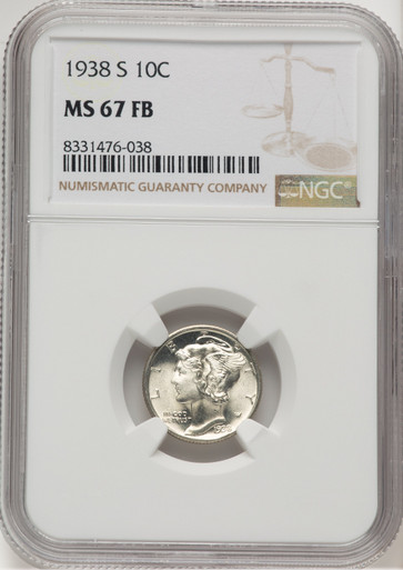 1938-S 10C FB Mercury Dime NGC MS67. Third image.