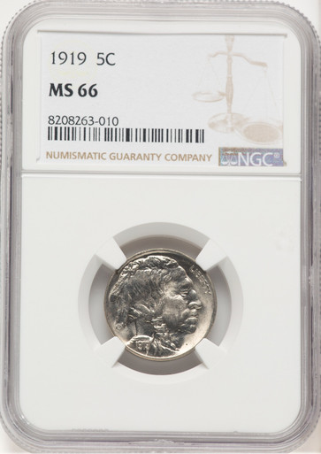 1919 5C Buffalo Nickel NGC MS66. Third image.