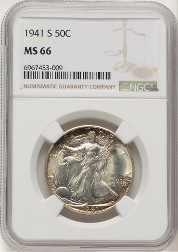 1941-S 50C Walking Liberty Half Dollar NGC MS66. Third image.