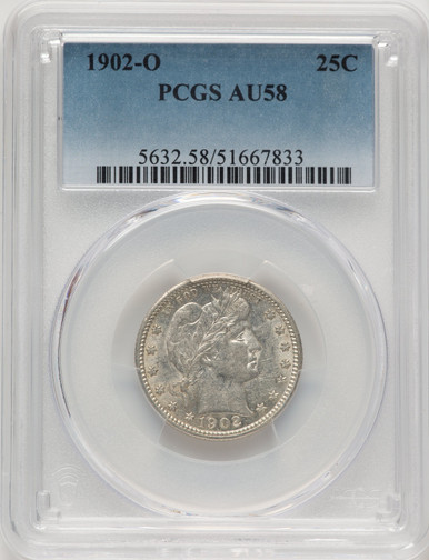 1902-O 25C Barber Quarter PCGS AU58. Third image.