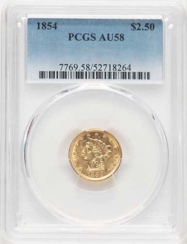 1854 $2.50 Liberty Quarter Eagle PCGS AU58. Third image.