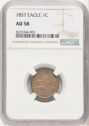 1857 1C Flying Eagle Cent NGC AU58 (778616003). Third image.