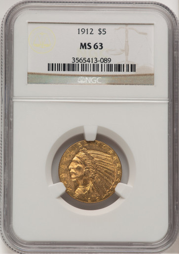 1912 $5 Indian Half Eagle NGC MS63 (778254015). Third image.