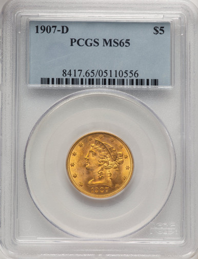 1907-D $5 Liberty Half Eagle PCGS MS65. Third image.