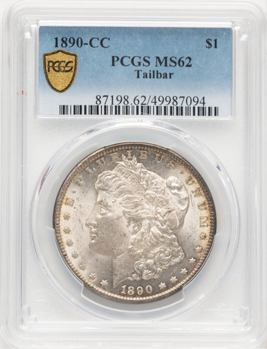 1890-CC Tail Bar Morgan Dollar PCGS MS62. Third image.