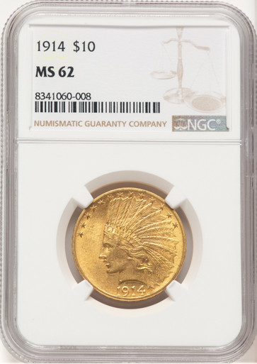 1914 $10 Brown Label Indian Eagle NGC MS62. Third Image