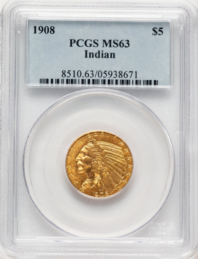 1908 $5 Indian Indian Half Eagle PCGS MS63 (520492020). Third image.