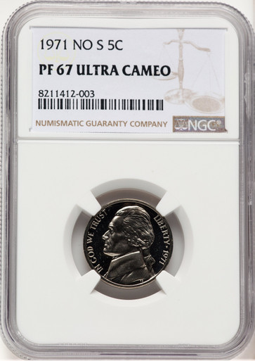 1971 5C NO S Proof Jefferson Nickel NGC PR67. Third image.
