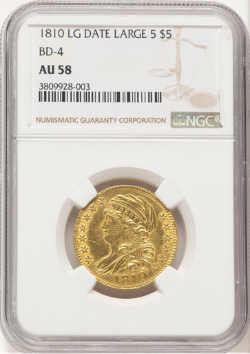 1810 $5 BD-4 Early Half Eagle NGC AU58. Third image.