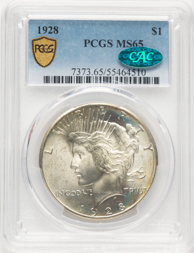 1928 CAC Peace Dollar PCGS MS65. Third image.