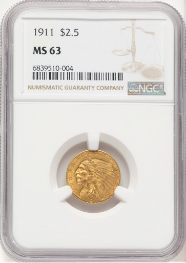 1911 $2.50 Indian Quarter Eagle NGC MS63 (779624001). Third image.